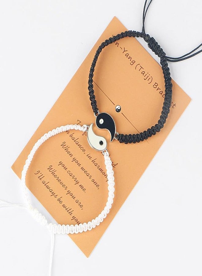 WENGIFT Best Friend Bracelets with Adjustable Cord for Two Matching Yin Yang for Couples, Lovers, Friends, Boyfriend & Girlfriend, His & Hers - Valentines Gift - Image 2